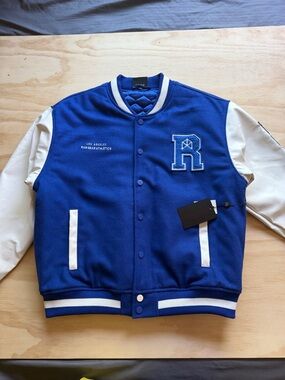 Blue and White Varsity Jacket - Men's Classic Letterman